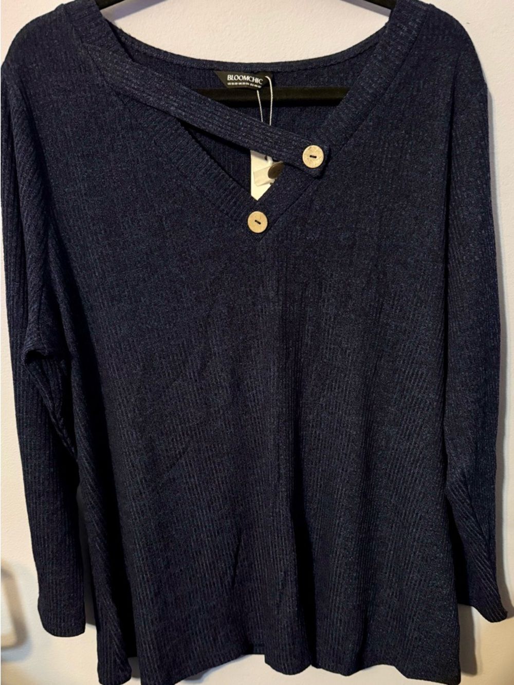 BloomChic Navy V-Neck Button-Accent Women's Sweater